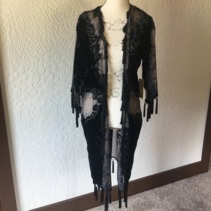 Ralph Lauren black velvet fringed kimono.